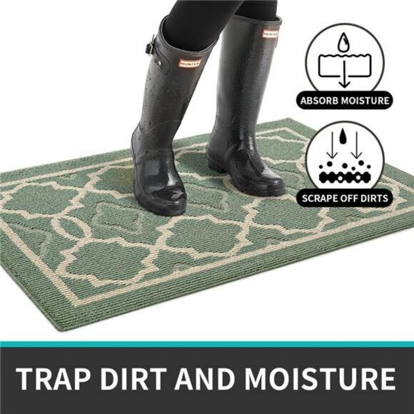 32"x20" Non-Slip Low-Profile Entrance Rug, Machine Washable Doormat Green - Picture 2 of 6
